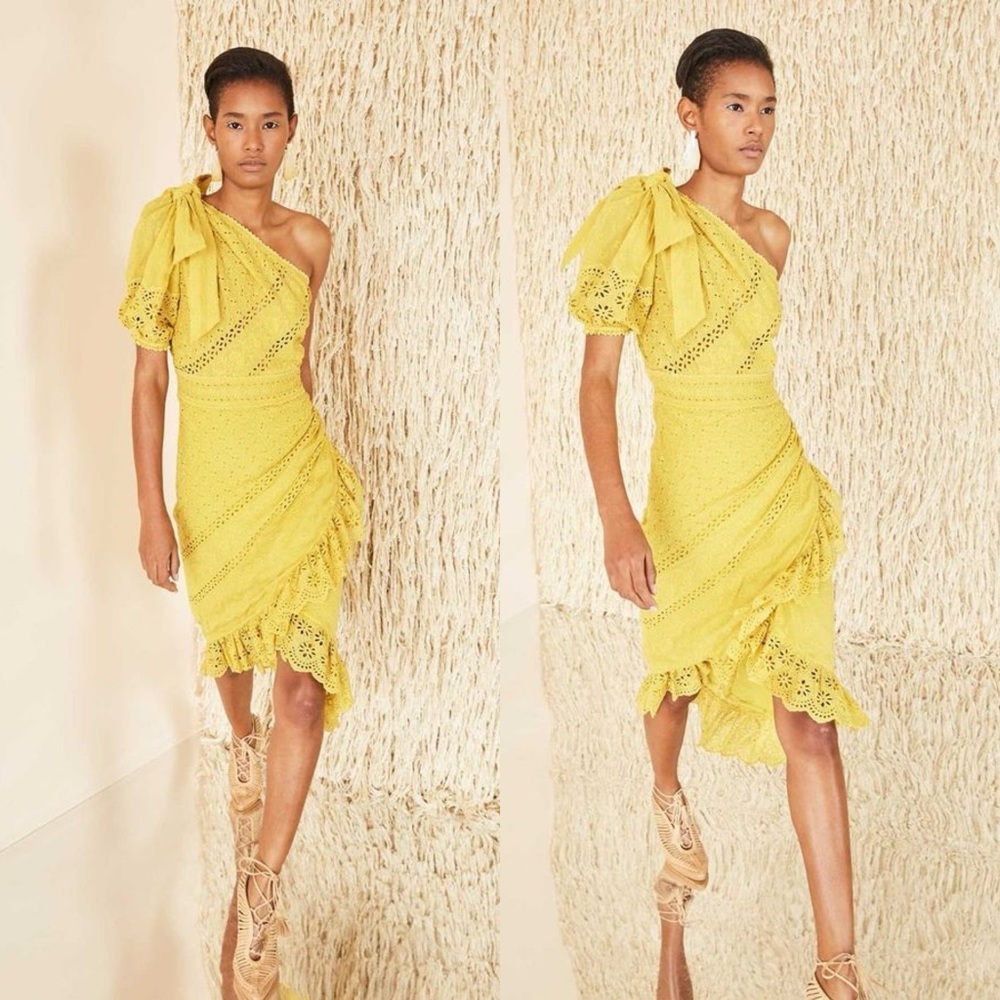 Ulla Johnson Gwyneth Broderie Anglaise Cotton Eyelet Dress Chartreuse, Size 4